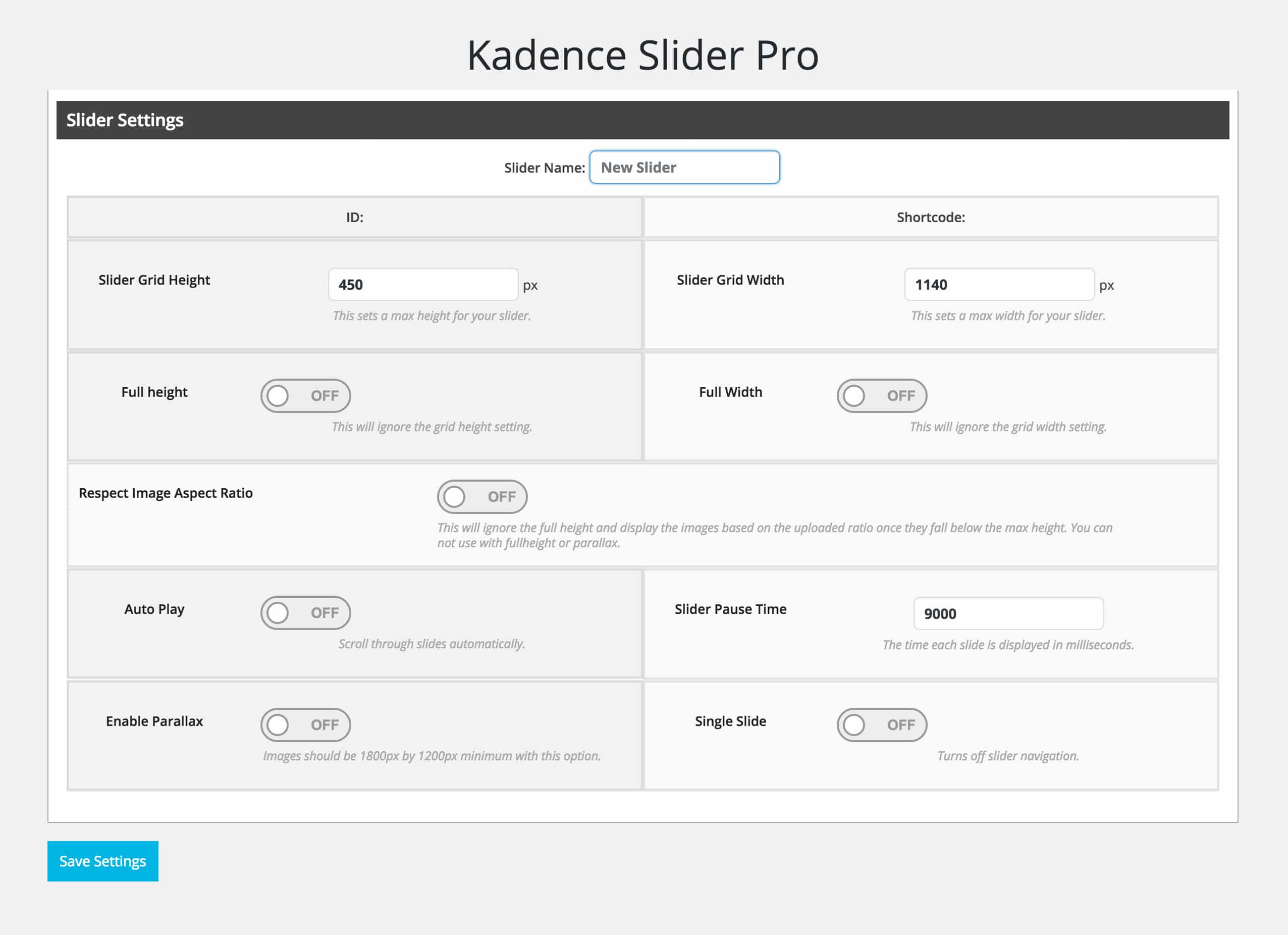 Slider Settings Panel