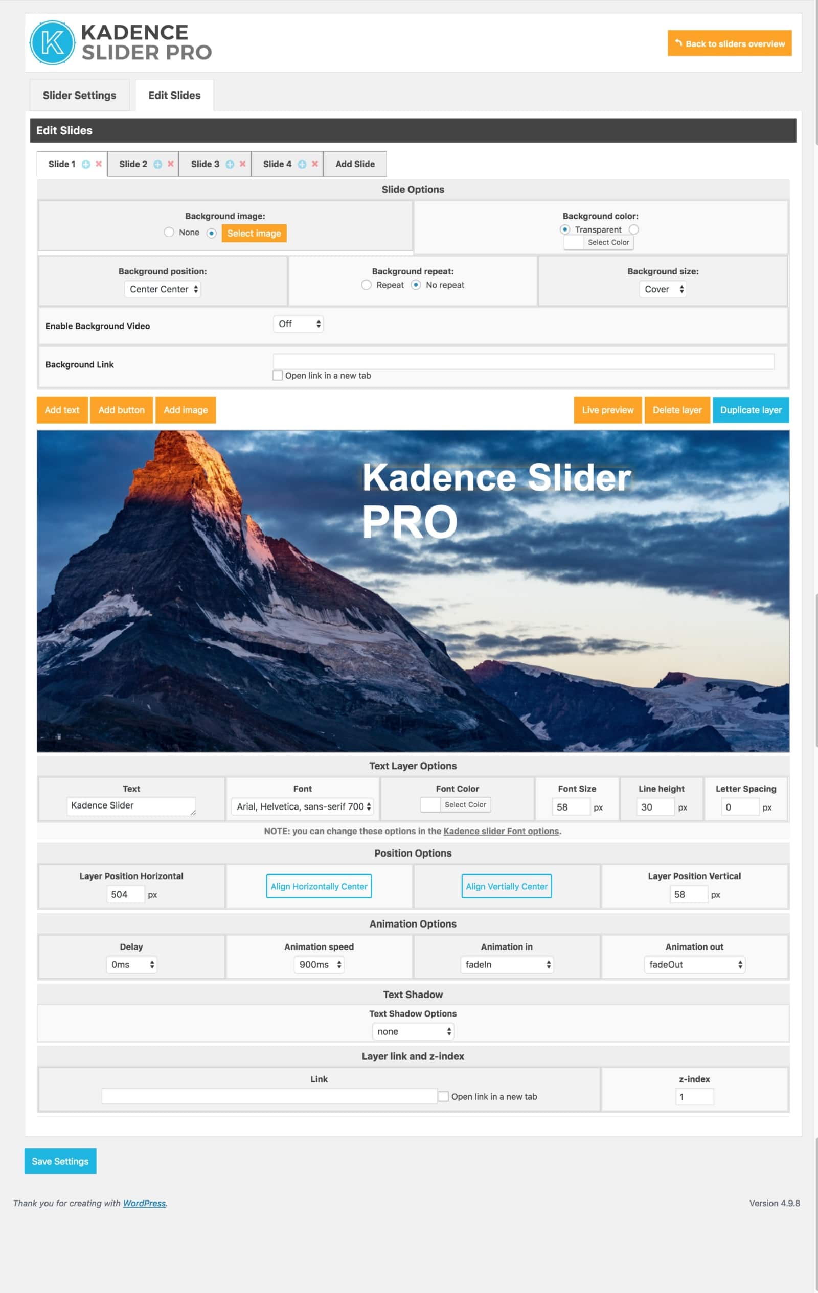 Kadence Slider Full Options