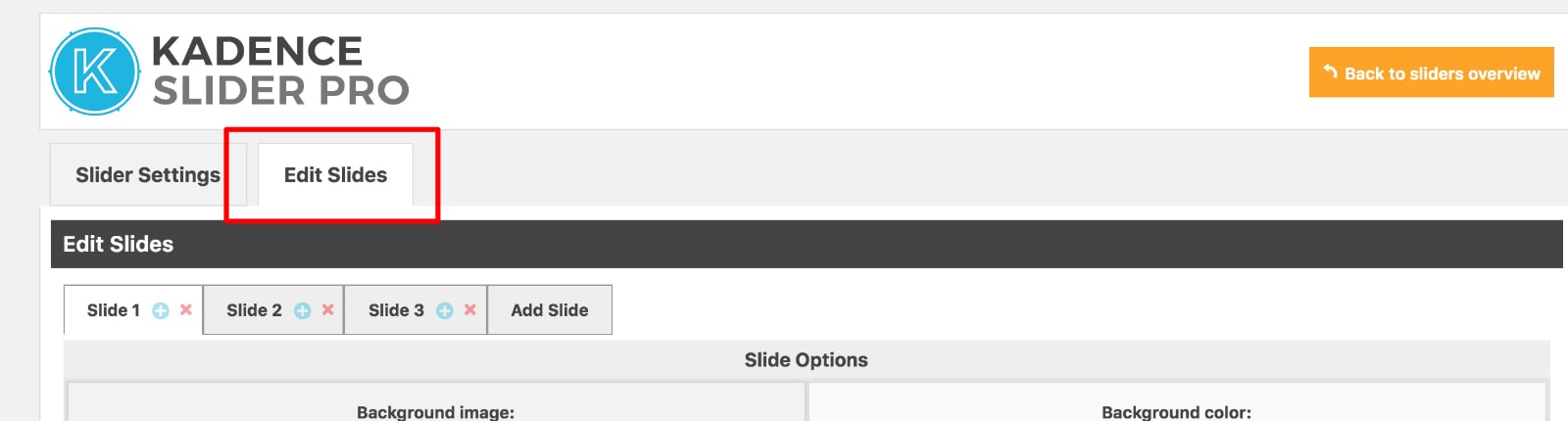 Edit Slides Tab Kadence Slider